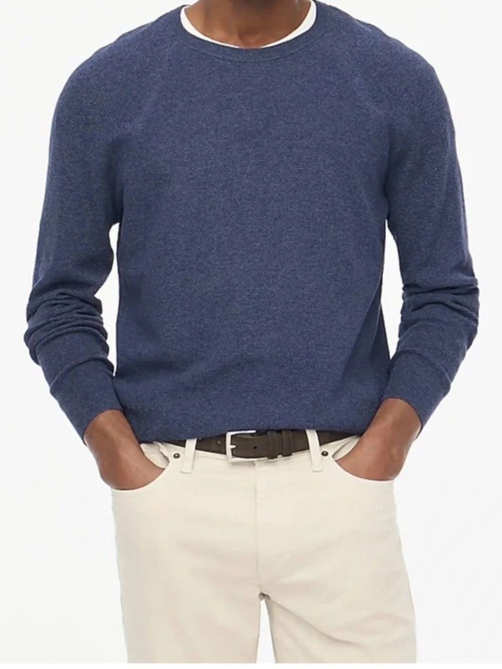 NWT J. Crew Blue Crewneck Cotton Subtle Waffle Knit Sweater Sz M